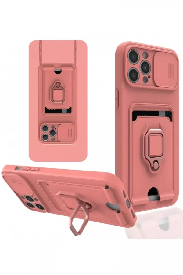 Apple iPhone 12 Pro Max Kılıf Zuma Kartvizitli Yüzüklü Silikon - Pembe