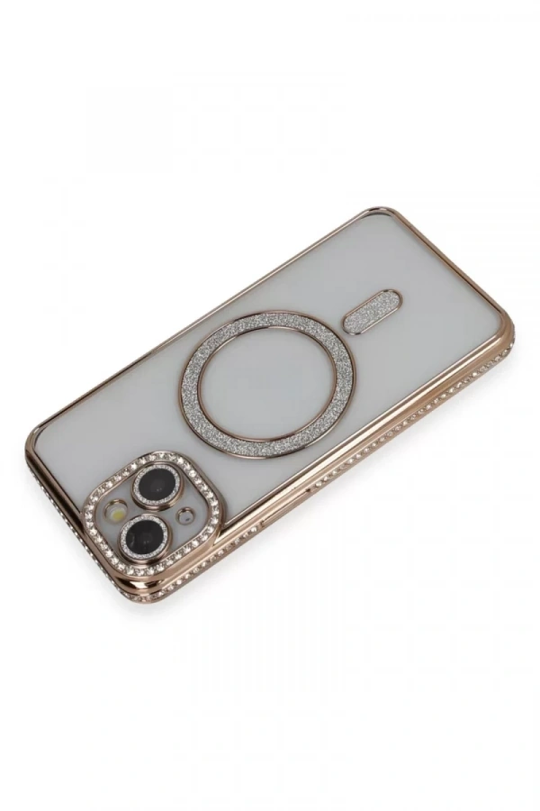 Apple iPhone 13 Kılıf Joke Simli Magneticsafe Kılıf - Gold