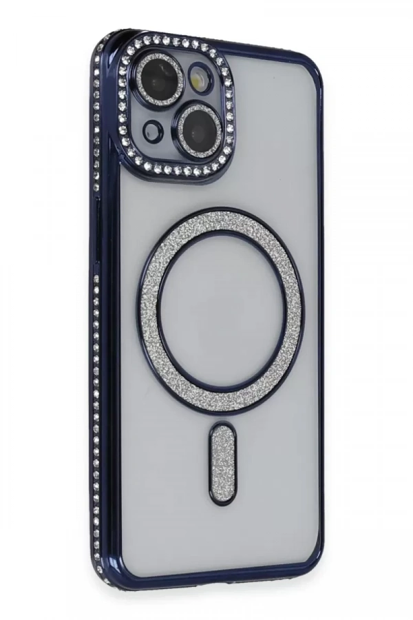 Apple iPhone 13 Kılıf Joke Simli Magneticsafe Kılıf - Lacivert