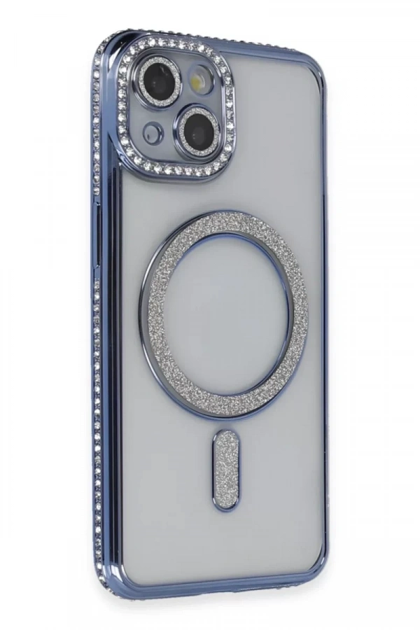 Apple iPhone 13 Kılıf Joke Simli Magneticsafe Kılıf - Mavi