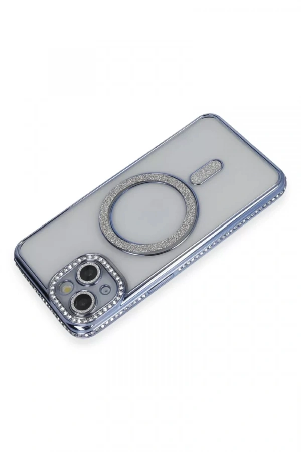 Apple iPhone 13 Kılıf Joke Simli Magneticsafe Kılıf - Mavi