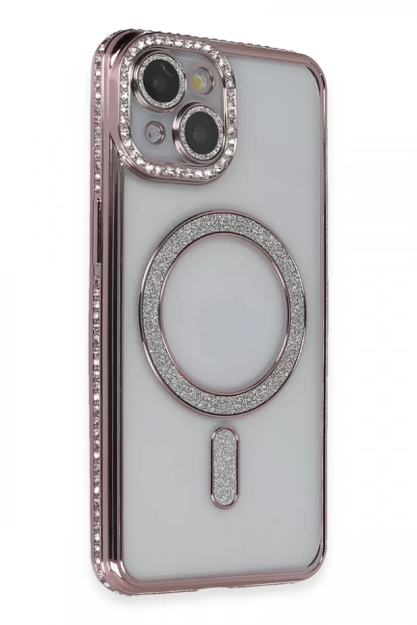 Apple iPhone 13 Kılıf Joke Simli Magneticsafe Kılıf - Pembe