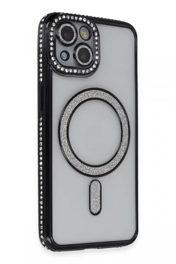 Apple iPhone 13 Kılıf Joke Simli Magneticsafe Kılıf - Siyah