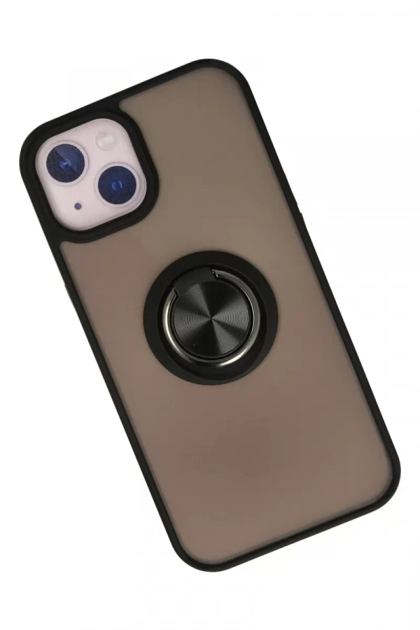 Apple iPhone 13 Kılıf Montreal Yüzüklü Silikon Kapak - Siyah