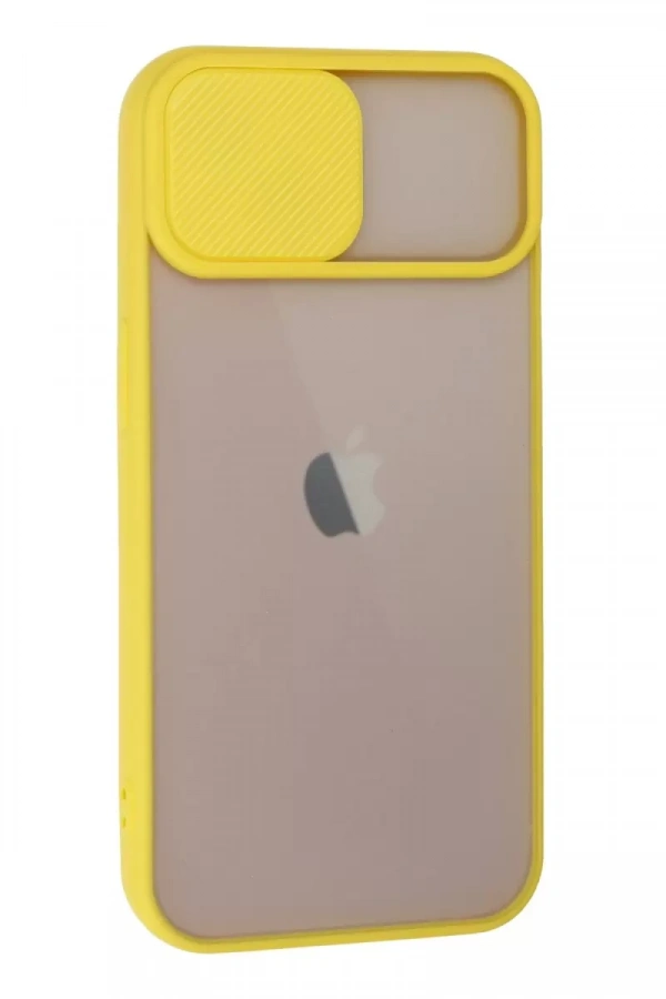Apple iPhone 13 Kılıf Palm Buzlu Kamera Sürgülü Silikon - Sarı