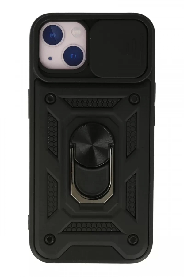 Apple iPhone 13 Kılıf Pars Lens Yüzüklü Silikon - Siyah