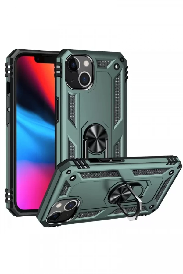 Apple iPhone 13 Kılıf Sofya Yüzüklü Silikon Kapak - Yeşil