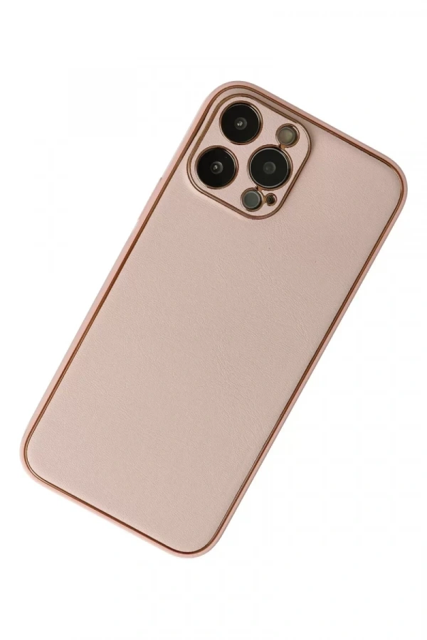 Apple iPhone 13 Pro Kılıf Coco Deri Silikon Kapak - Pudra