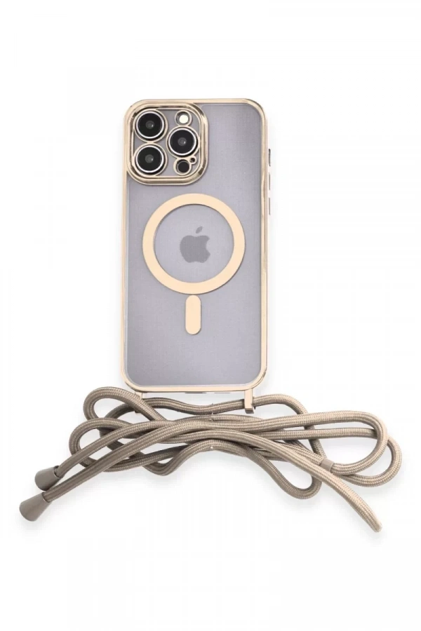 Apple iPhone 13 Pro Kılıf Divo Lazer Askılı Magsafe Kapak - Gold