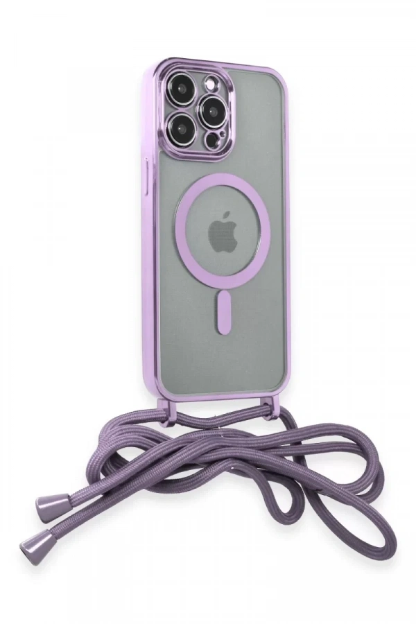 Apple iPhone 13 Pro Kılıf Divo Lazer Askılı Magsafe Kapak - Lila
