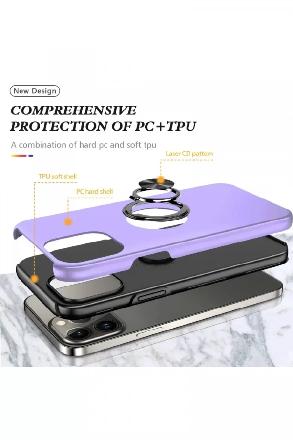 Apple iPhone 13 Pro Kılıf Elit Yüzüklü Kapak - Mor