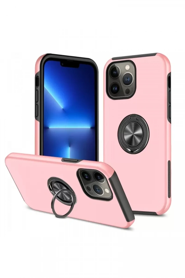 Apple iPhone 13 Pro Kılıf Elit Yüzüklü Kapak - Pembe