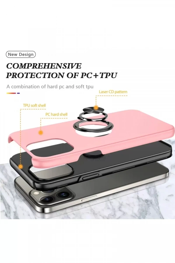 Apple iPhone 13 Pro Kılıf Elit Yüzüklü Kapak - Pembe