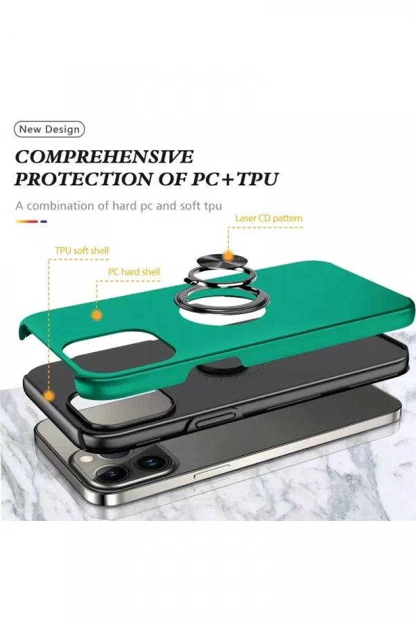 Apple iPhone 13 Pro Kılıf Elit Yüzüklü Kapak - Yeşil