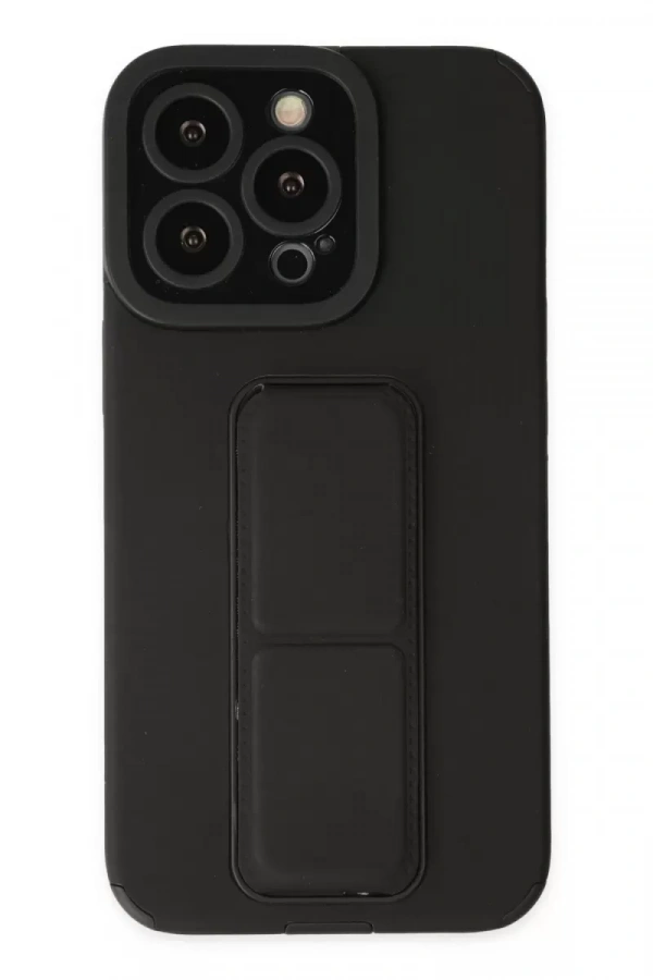 Apple iPhone 13 Pro Kılıf Mega Standlı Silikon - Siyah
