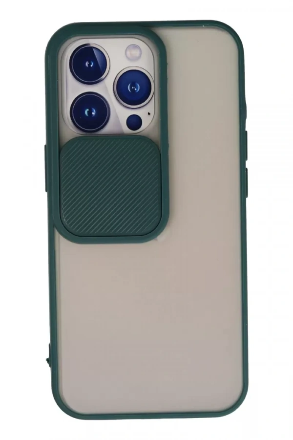 Apple iPhone 13 Pro Kılıf Palm Buzlu Kamera Sürgülü Silikon - Yeşil