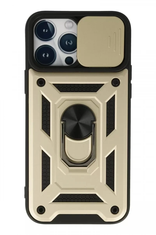 Apple iPhone 13 Pro Kılıf Pars Lens Yüzüklü Silikon - Gold