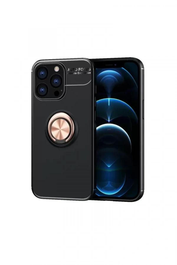 Apple iPhone 13 Pro Kılıf Range Yüzüklü Silikon - Siyah-Gold