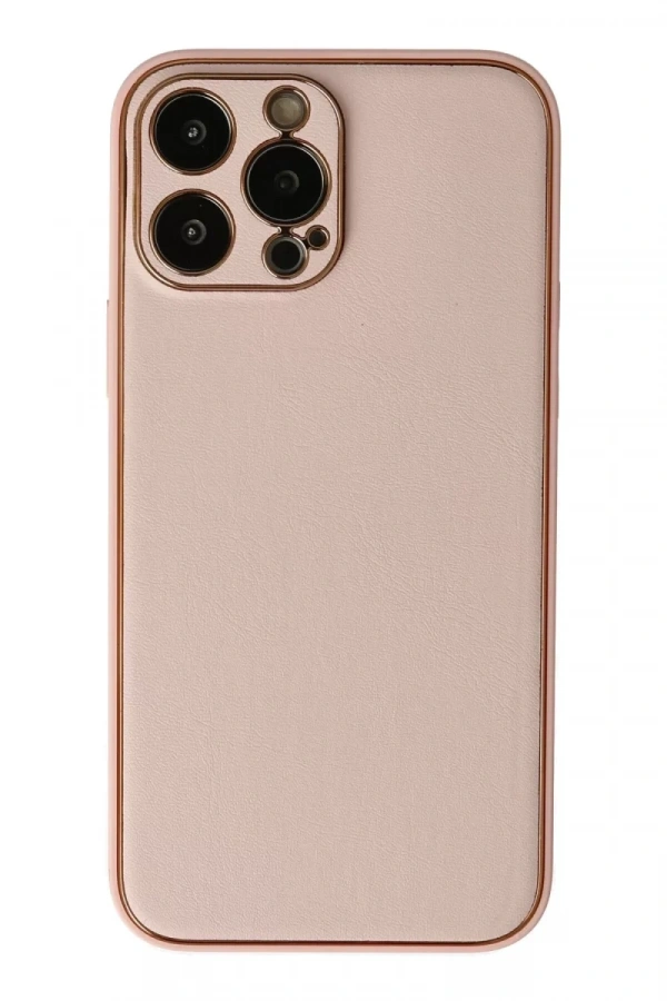 Apple iPhone 13 Pro Max Kılıf Coco Deri Silikon Kapak - Pudra