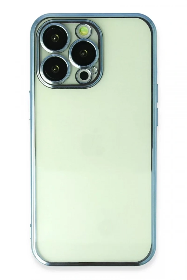 Apple iPhone 13 Pro Max Kılıf Lensli Silikon - Açık Mavi