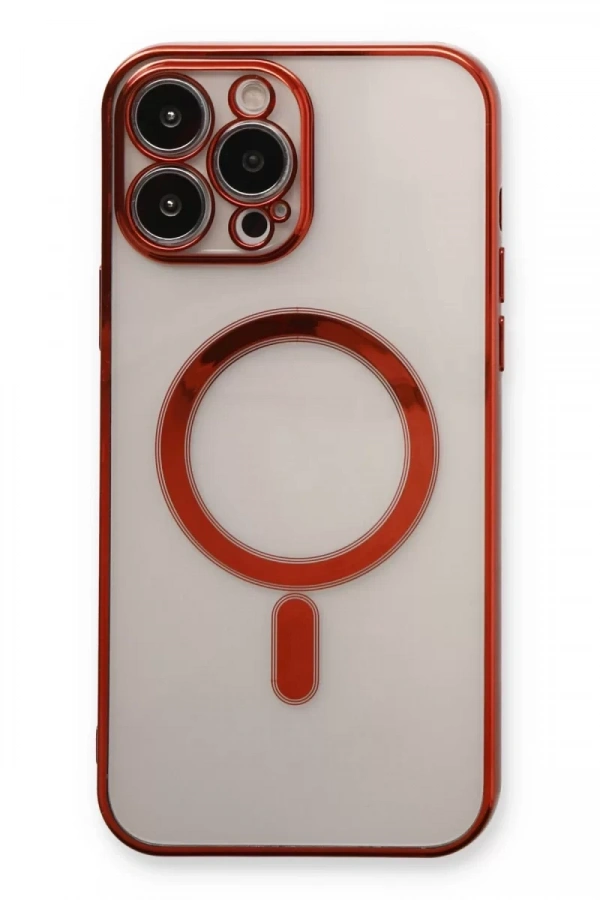Apple iPhone 13 Pro Max Kılıf Magneticsafe Lazer Silikon - Kırmızı