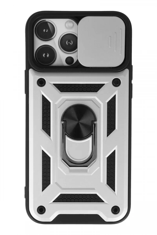 Apple iPhone 13 Pro Max Kılıf Pars Lens Yüzüklü Silikon - Gümüş