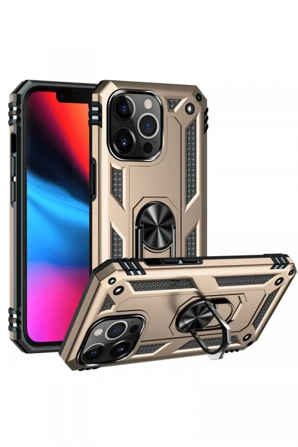 Apple iPhone 13 Pro Max Kılıf Sofya Yüzüklü Silikon Kapak - Gold