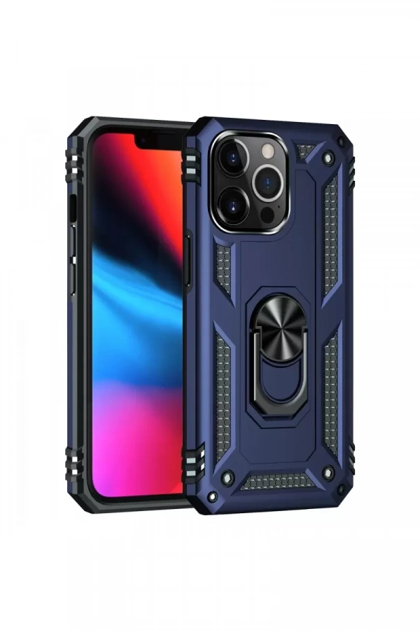 Apple iPhone 13 Pro Max Kılıf Sofya Yüzüklü Silikon Kapak - Lacivert