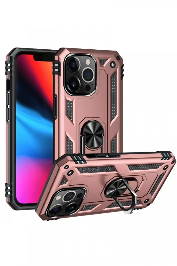Apple iPhone 13 Pro Max Kılıf Sofya Yüzüklü Silikon Kapak - Rose