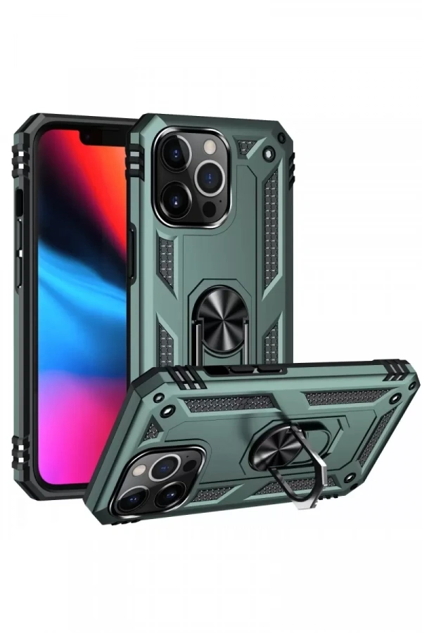 Apple iPhone 13 Pro Max Kılıf Sofya Yüzüklü Silikon Kapak - Yeşil