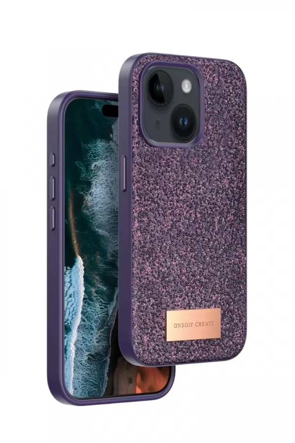 Apple iPhone 14 Bright Simli Kapak - Derin Mor