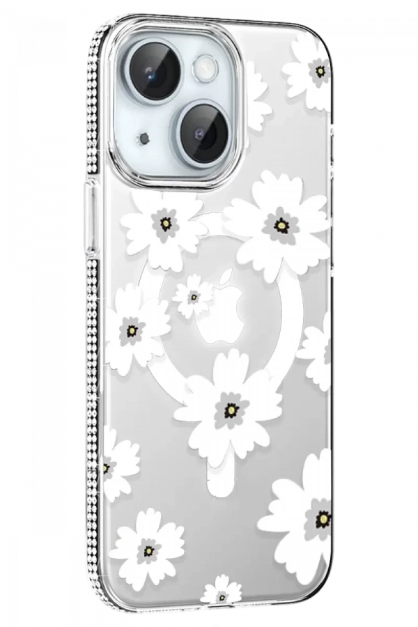 Apple iPhone 14 Floral Magsafe Kapak - Beyaz