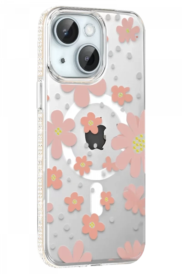 Apple iPhone 14 Floral Magsafe Kapak - Pembe