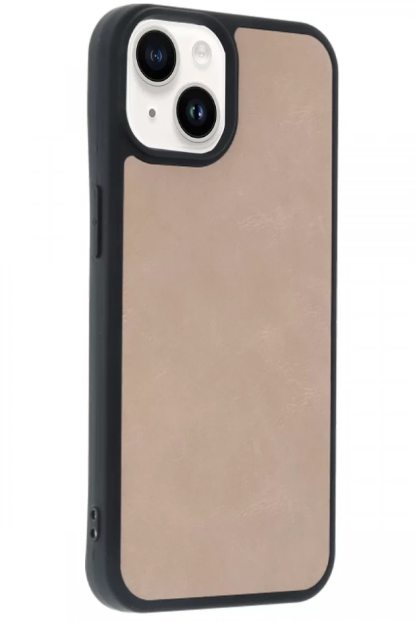 Apple iPhone 14 Kılıf Aras Deri Kapak - Pudra