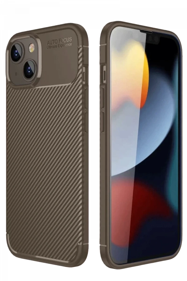 Apple iPhone 14 Kılıf Auto Focus Karbon Kapak - Kahverengi