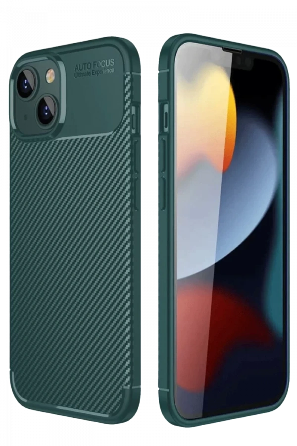 Apple iPhone 14 Kılıf Auto Focus Karbon Kapak - Koyu Yeşil