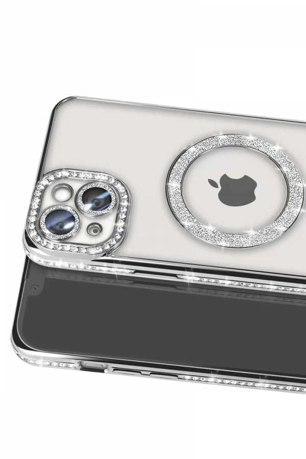Apple iPhone 14 Kılıf Joke Simli Magneticsafe Kılıf - Gümüş