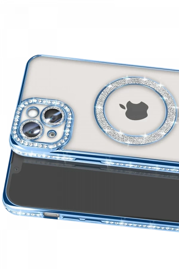 Apple iPhone 14 Kılıf Joke Simli Magneticsafe Kılıf - Mavi