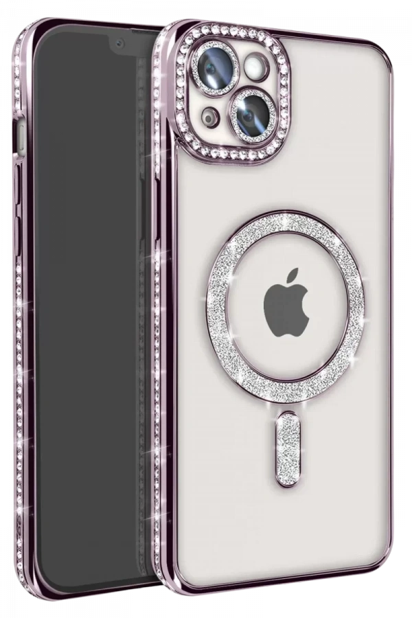 Apple iPhone 14 Kılıf Joke Simli Magneticsafe Kılıf - Pembe