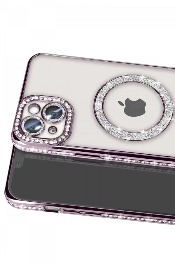 Apple iPhone 14 Kılıf Joke Simli Magneticsafe Kılıf - Pembe