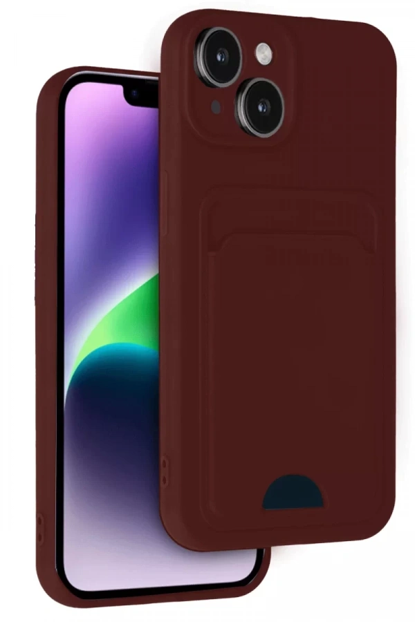 Apple iPhone 14 Kılıf Kelvin Kartvizitli Silikon - Bordo