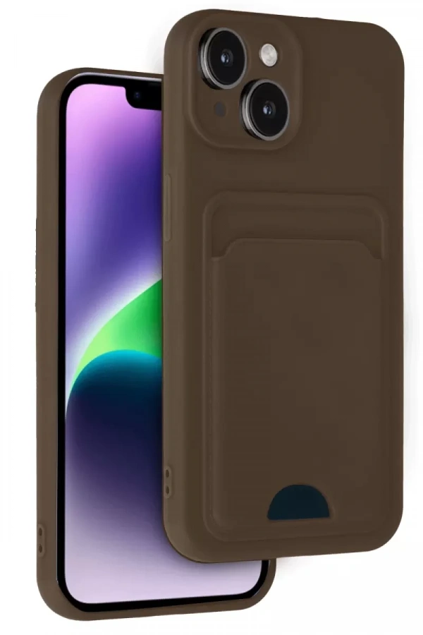 Apple iPhone 14 Kılıf Kelvin Kartvizitli Silikon - Kahverengi