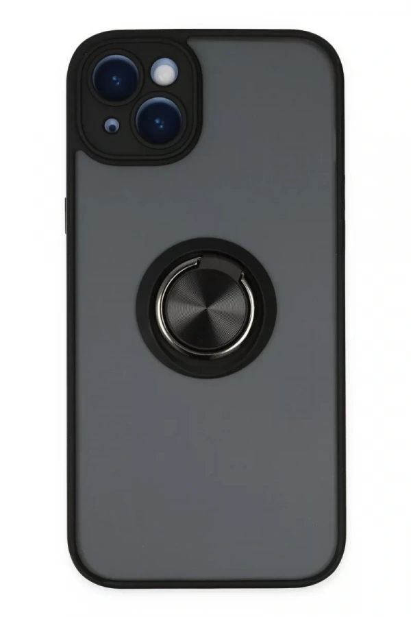 Apple iPhone 14 Kılıf Montreal Yüzüklü Silikon Kapak - Siyah