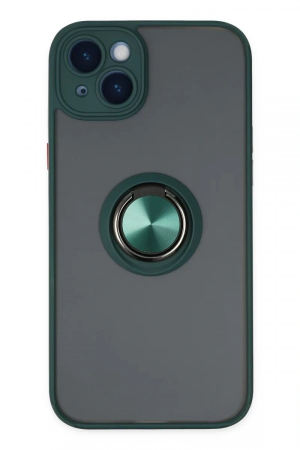 Apple iPhone 14 Kılıf Montreal Yüzüklü Silikon Kapak - Yeşil