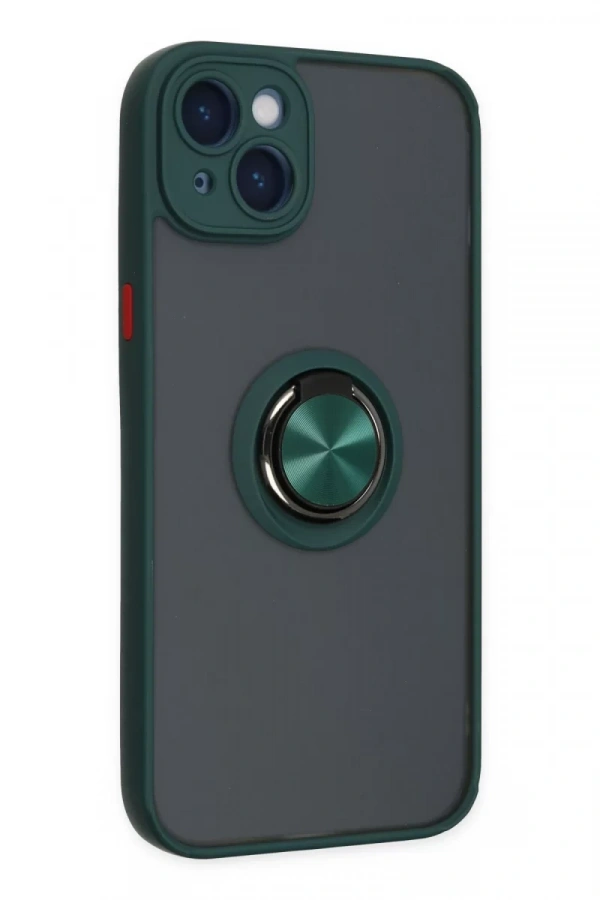 Apple iPhone 14 Kılıf Montreal Yüzüklü Silikon Kapak - Yeşil