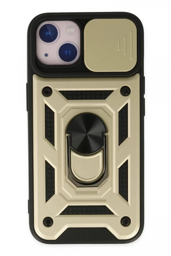 Apple iPhone 14 Kılıf Pars Lens Yüzüklü Silikon - Gold