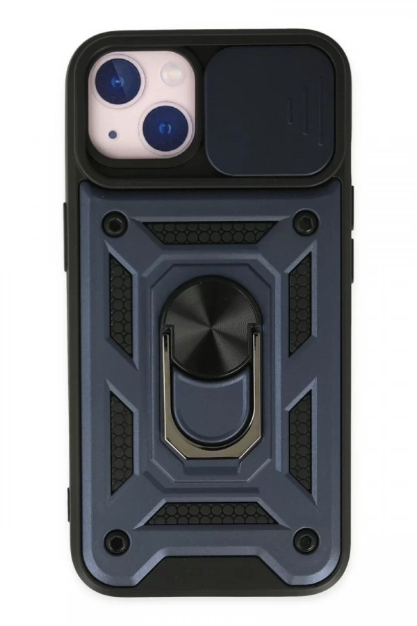 Apple iPhone 14 Kılıf Pars Lens Yüzüklü Silikon - Lacivert