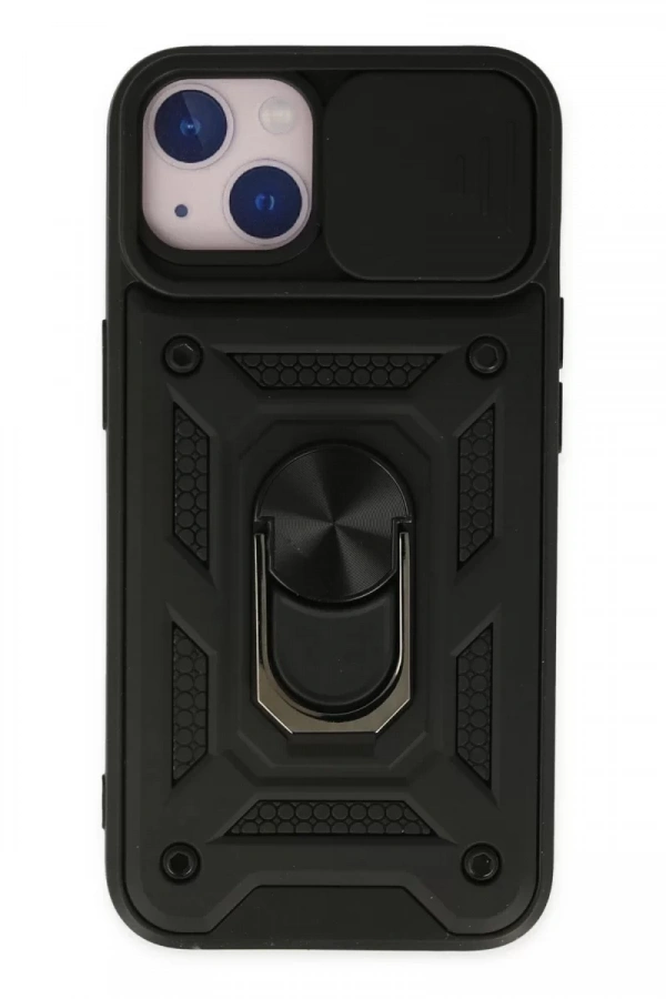 Apple iPhone 14 Kılıf Pars Lens Yüzüklü Silikon - Siyah