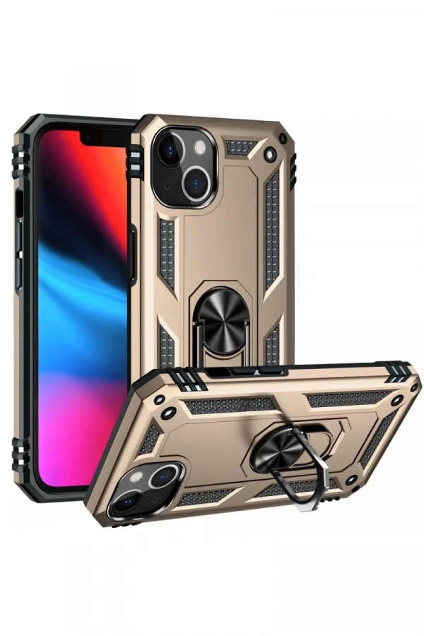 Apple iPhone 14 Kılıf Sofya Yüzüklü Silikon Kapak - Gold