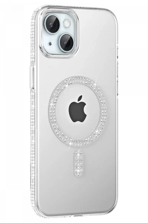 Apple iPhone 14 Move Taşlı Magsafe Kapak - Natural Grey